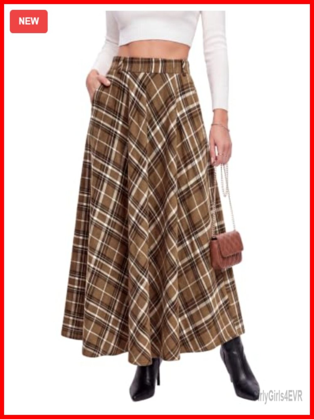 Womens Plaid Maxi Skirt A-Line High Waist with Pockets Fall Fashion